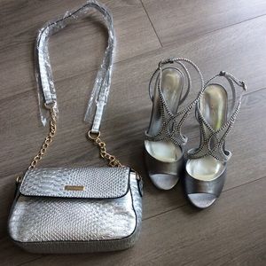 Metallic Gold Crossbody Purse and matching shoes